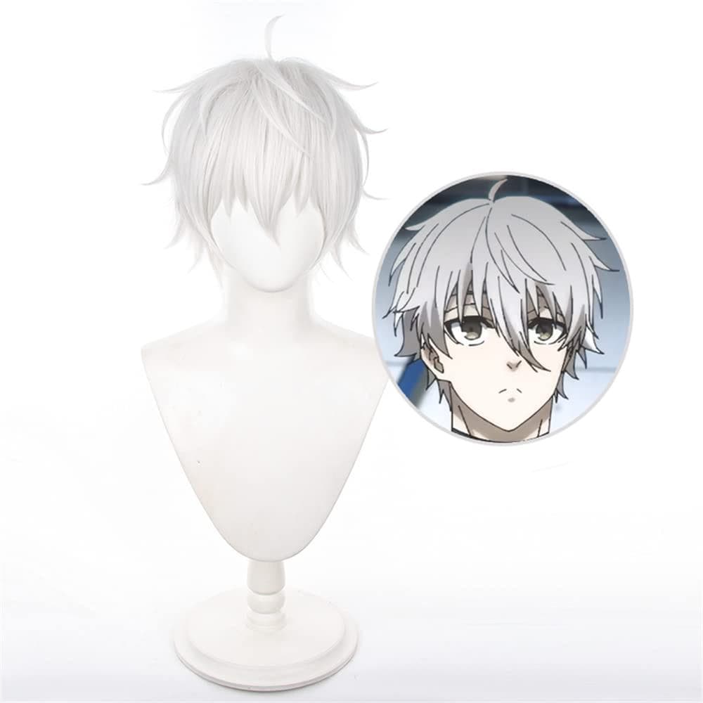 Seishiro Nagi Peruca Cosplay Anime Azul Bloqueio 30cm Prata Branco Perucas