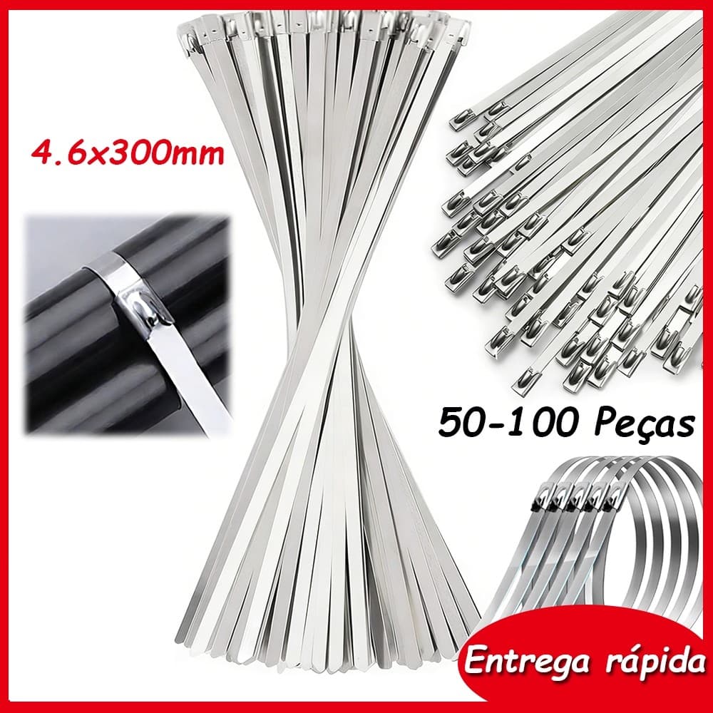 100/200/300 peças de 4.6x300mm abraçadeiras de aço inoxidável 304 abraçadeiras com zíper anel de fixação multifuncional
