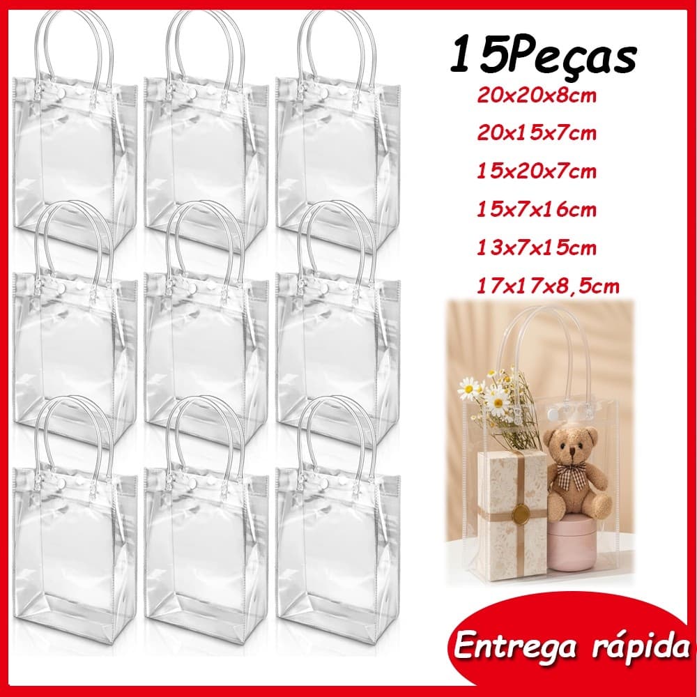 15peças sacolas para presentes de PVC transparente Sacolas plásticas para casamentos festas de aniversário