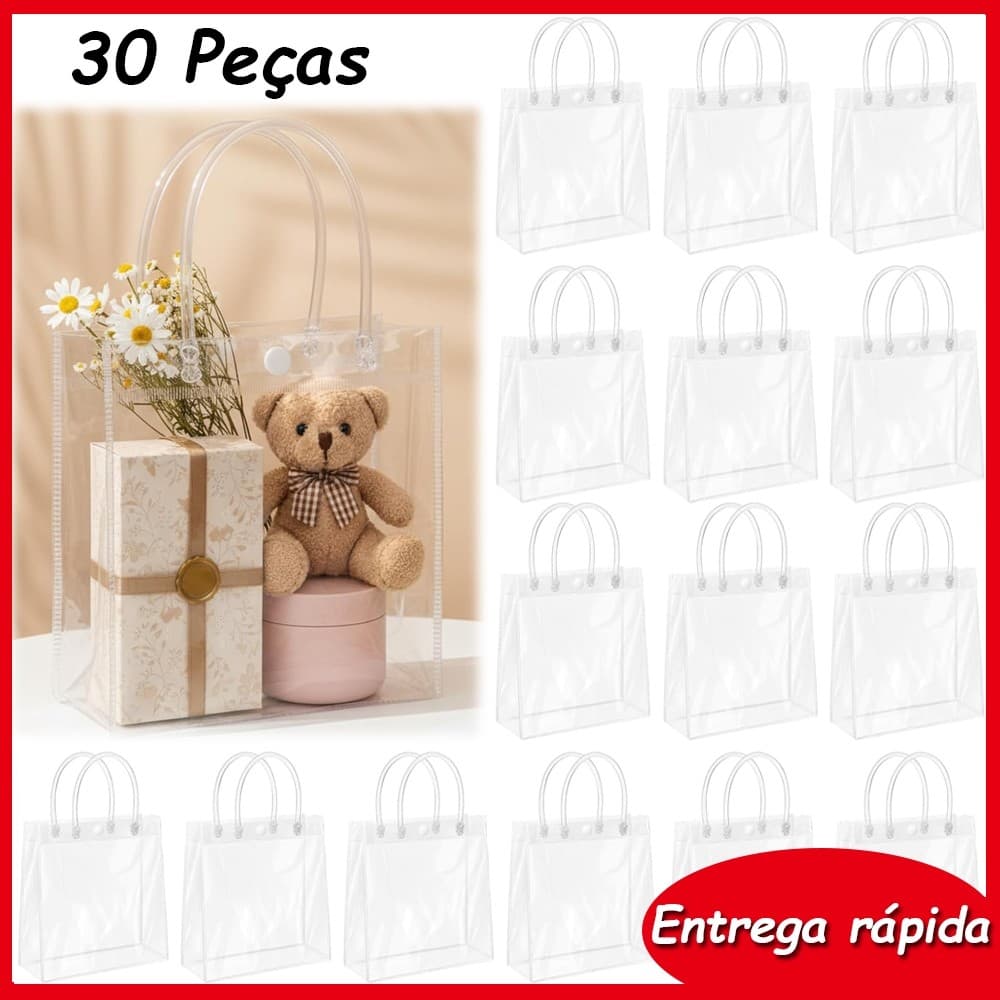 30peças sacolas para presentes de PVC transparente Sacolas plásticas para casamentos festas de aniversário 20x20x8cm