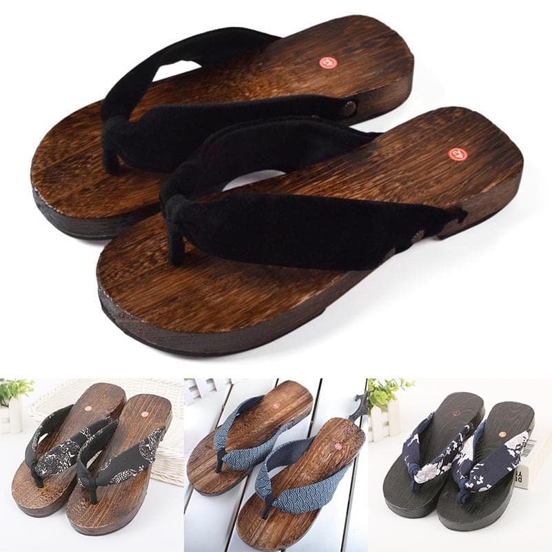 Homem Chinelo Japonês Espinha De Peixe Chinelos Tamancos De Madeira Geta Flip Flops