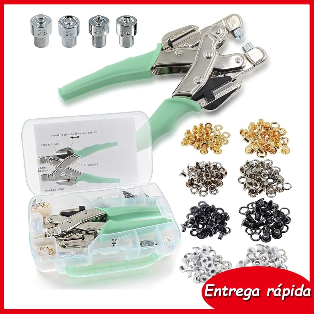 Alicate Perfurador de Ilhós com 160 Rebites Fácil de Usar Portátil Para Fixação de Ilhós Em Cintos
