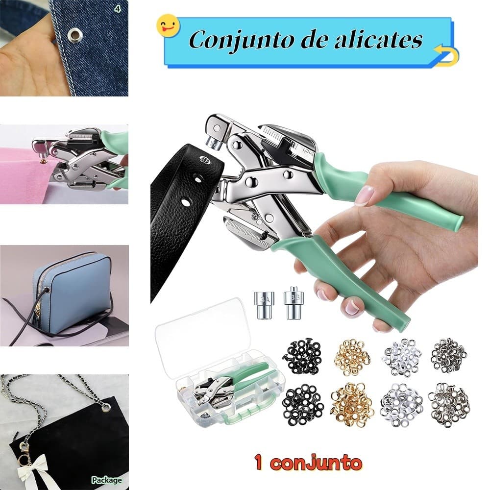 Alicate perfurado de 3 mm/5 mm + conjunto de 160 rebites, adequado para produtos de couro feitos à mão, perfuração de ci
