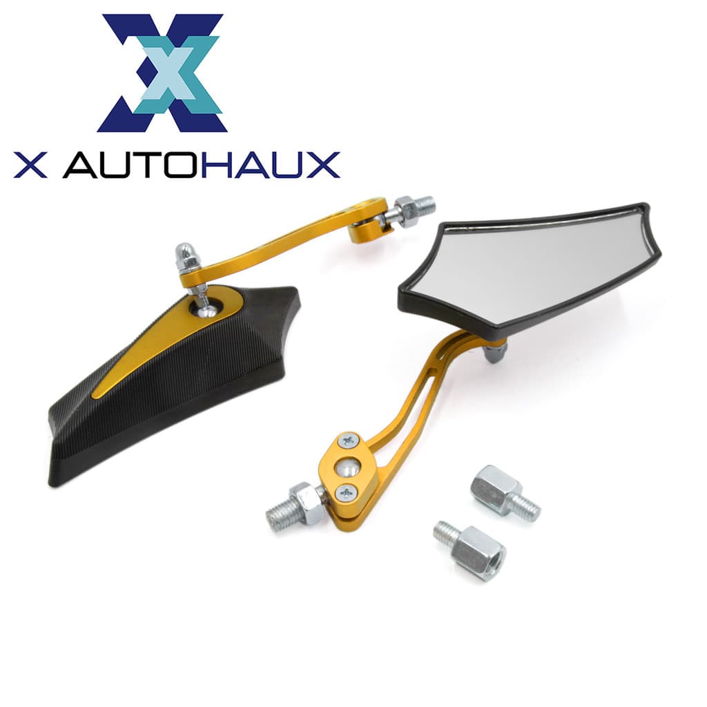 X AUTOHAUX Gold Tone 8mm 10mm Rosca Diâmetro Espelho Retrovisor Ajustável Para Motocicleta Moto