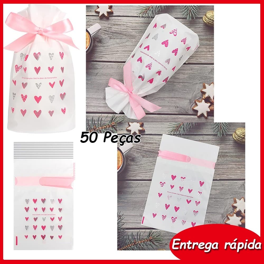 50 sacos de doces para sacos de doces para lembrancinhas de festa de casamento de aniversário Motivo do coração
