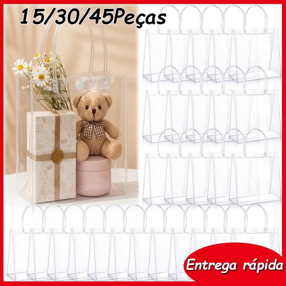 15-45peças sacolas para presentes de PVC transparente Sacolas plásticas para casamentos festas de aniversário 20x20x8cm