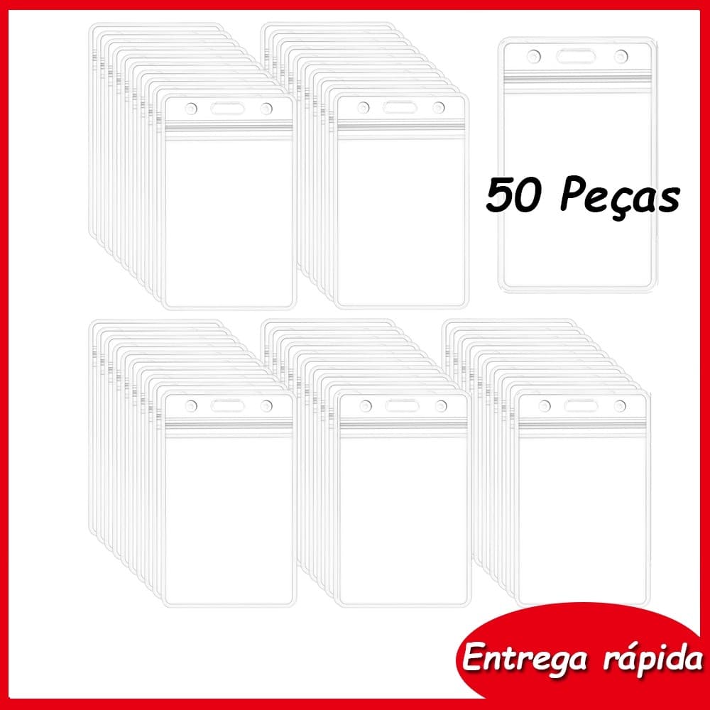 50 porta-crachás vertical Porta-cartões de identificação de plástico com e furos porta-crachás de nome