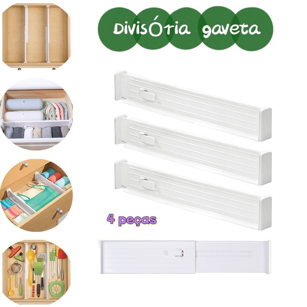 Pacote de 4 peças divisória de gaveta retrátil 27-45cm, ajuste gratuito, armazenamento de classificação de meias de roup