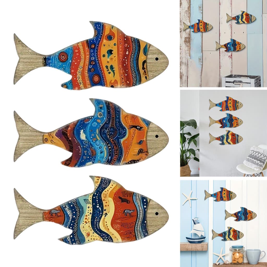 [SKI] 3 Unidades/Conjunto Decoração De Parede De Peixe De Madeira Náutica Fazenda Rústica Colorful Escultura De Arte Cas