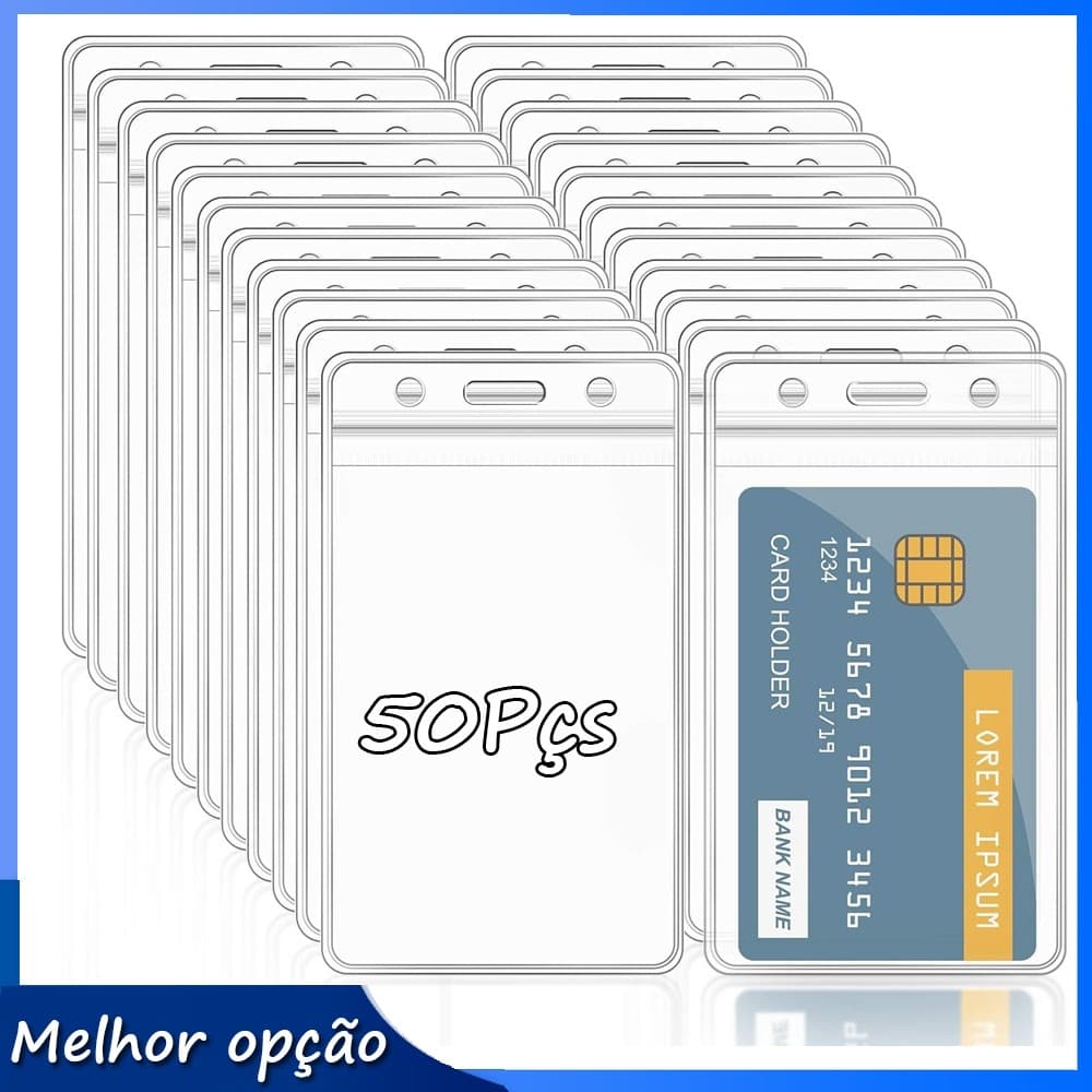 50 porta-cartões de identificação vertical com zíper resselável porta-cartões de à prova d'água porta-crachás