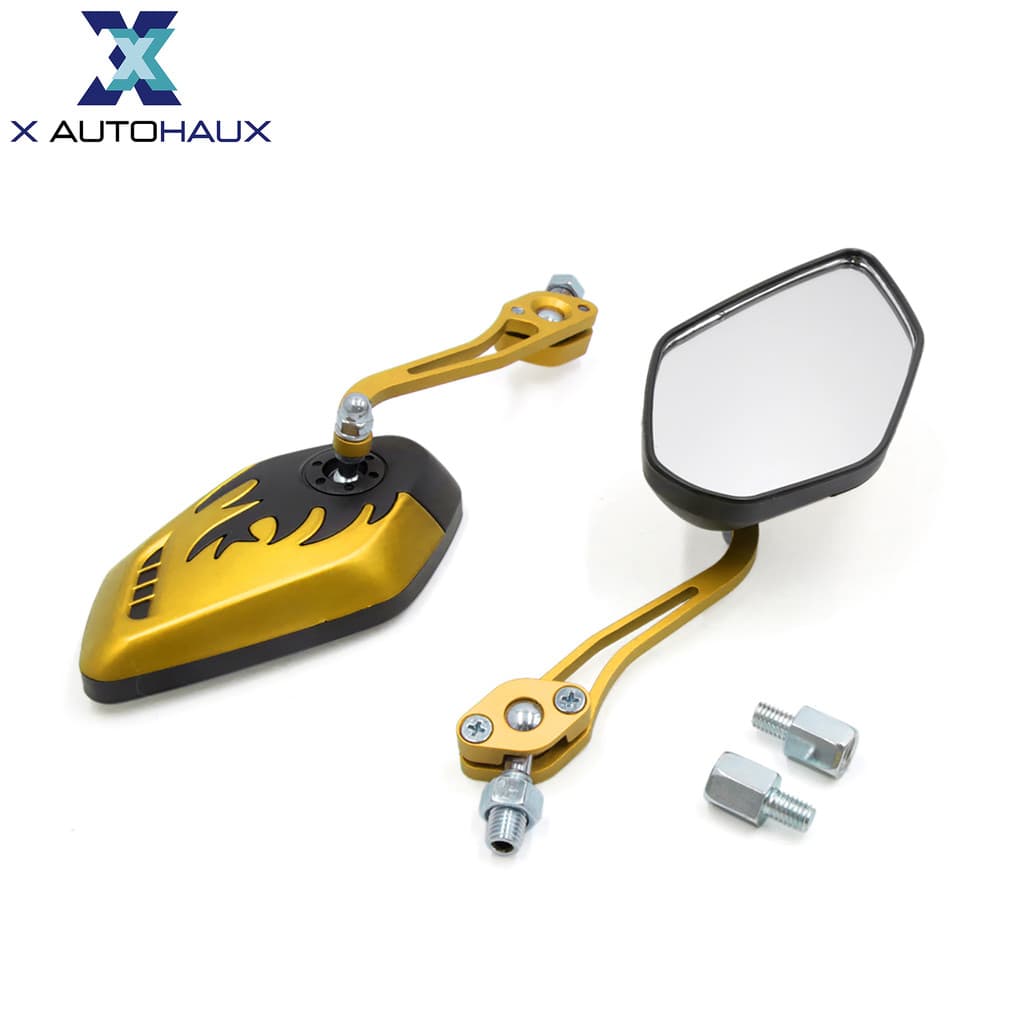 X AUTOHAUX 8mm 10mm Rosca Diâmetro Motocicleta Moto Espelho Retrovisor Modificado Tom Dourado