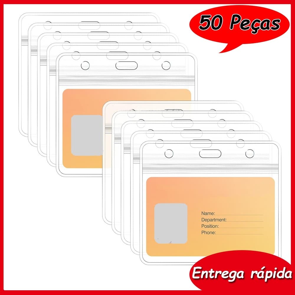 50 porta-crachás horizontal Porta-cartões de identificação de plástico com e furos porta-crachás de nome