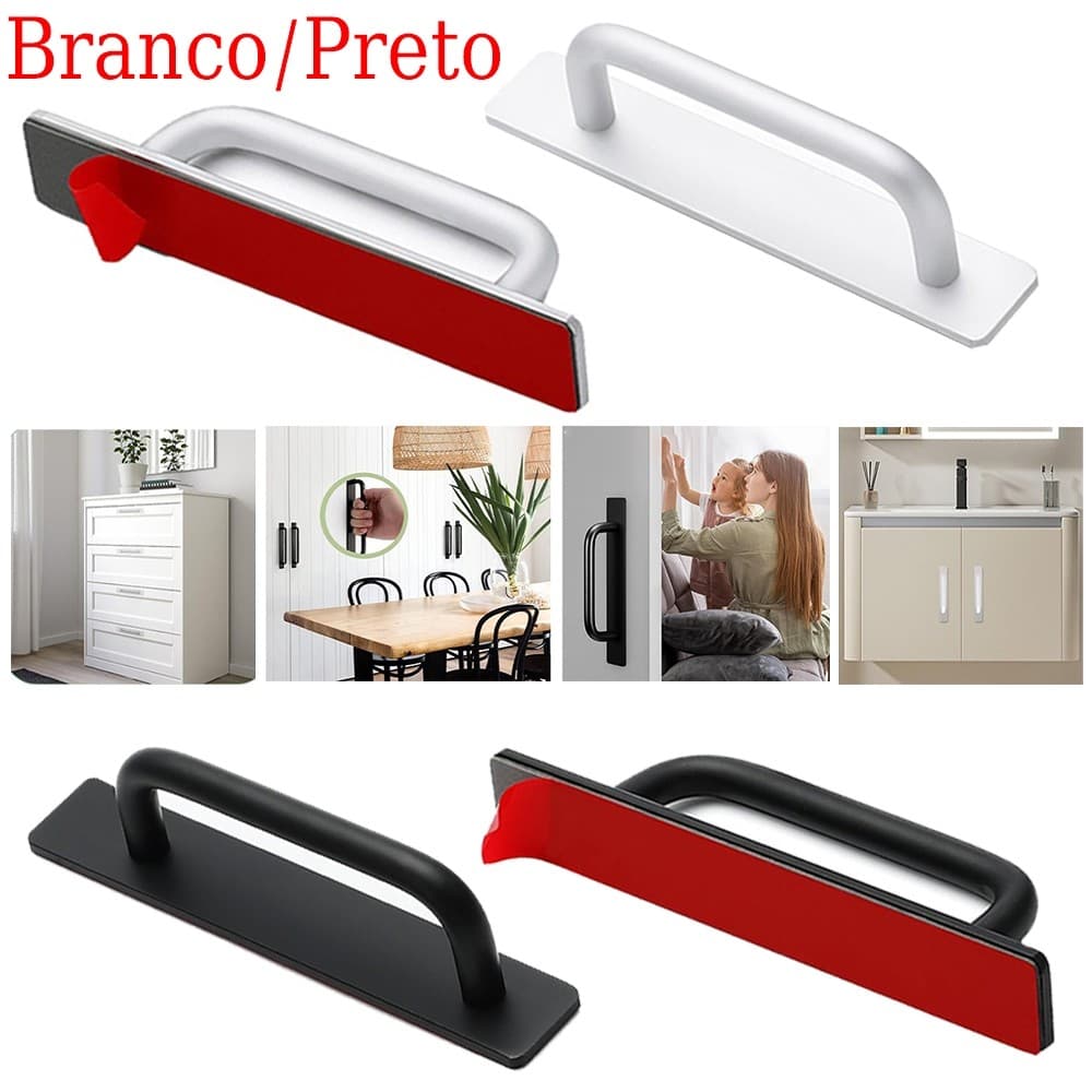 2/4/6 peças conjunto de alça autoadesiva de alumínio de 14.8 cm, adequado para gavetas, armários, Prateado/preto