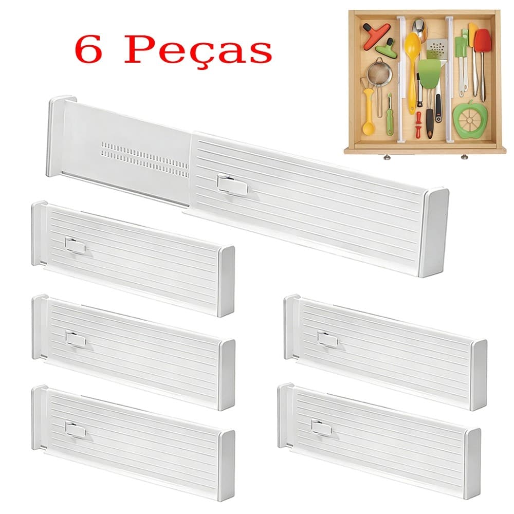 Divisória de gaveta retrátil de 6 peças, adequada para gaveta de 27-45 cm, ajuste gratuito, usada para classificação e a
