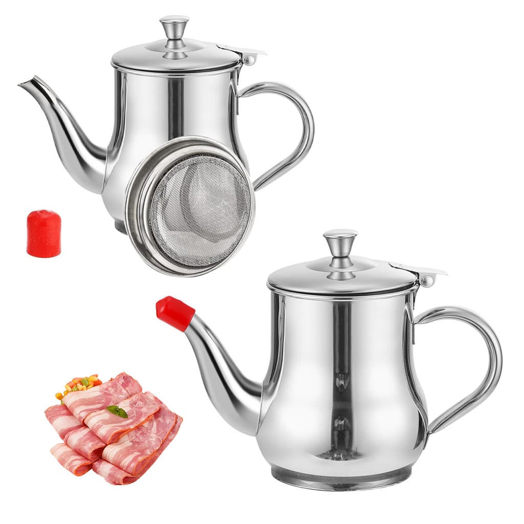 [SKI] Jarro De Filtro De Óleo De Aço Inoxidável Com Bico Sem Gotejamento Recipiente Cozinha Resistente Ao Calor Malha Fi