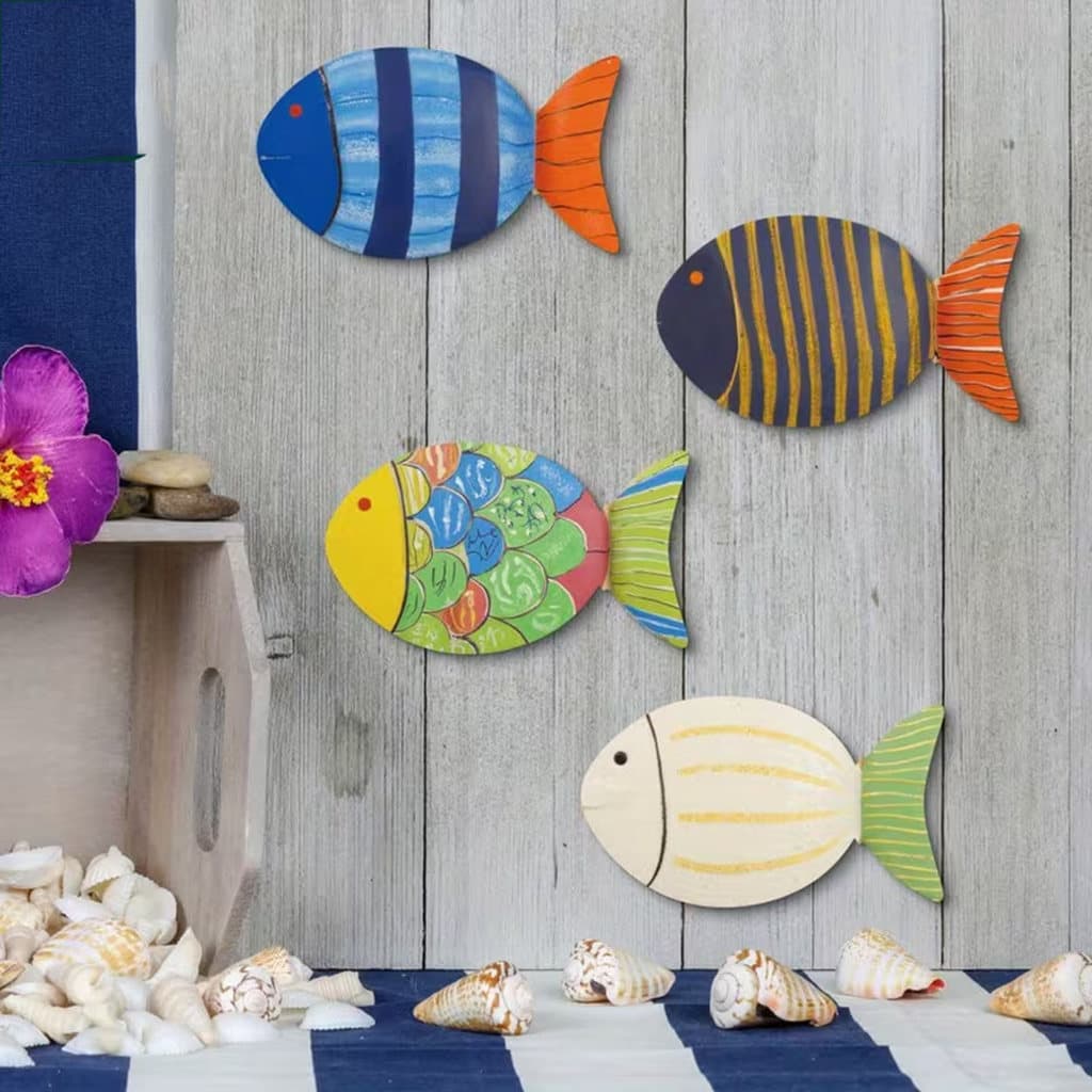 [SKI] 4 Peças De Peixe De Madeira Decoração De Parede Náutica Rústica Fazenda Oceano Arte Vintage Praia Enfeites Temátic