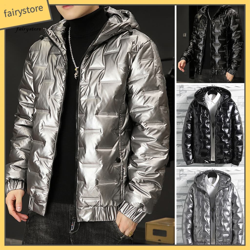 Jaqueta Masculina De Inverno De Algodão Parka À Prova De Vento Grosso Casaco Quente Moderno Cor Sól