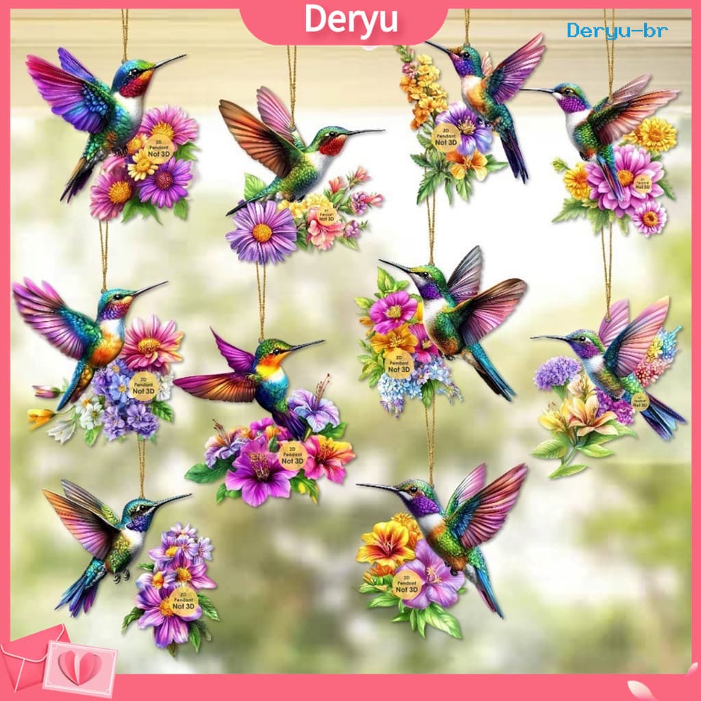 [Deryu]Enfeites De Natal De Beija-Flor 2D Acrílico Pássaro Voador Pendurado Pingentes Para Árvore Porta Janela Decoraçã