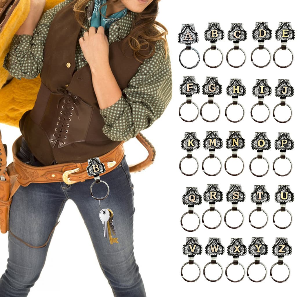 [SKI] Chaveiro Com Letras Vintage Estilo Cowboy Ocidental A Z 26 Maiúsculas Porta-Chaves Do Alfabeto De Metal Cinto Bols