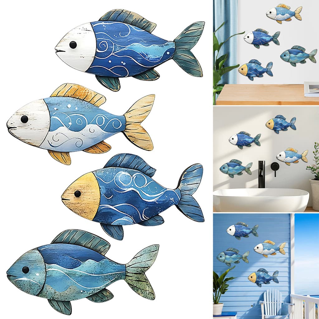 [SKI] 3/4 Unidades/Conjunto Decoração De Parede De Peixe De Madeira Fazenda Rústica Casca De Tartaruga Náutica Estrela D