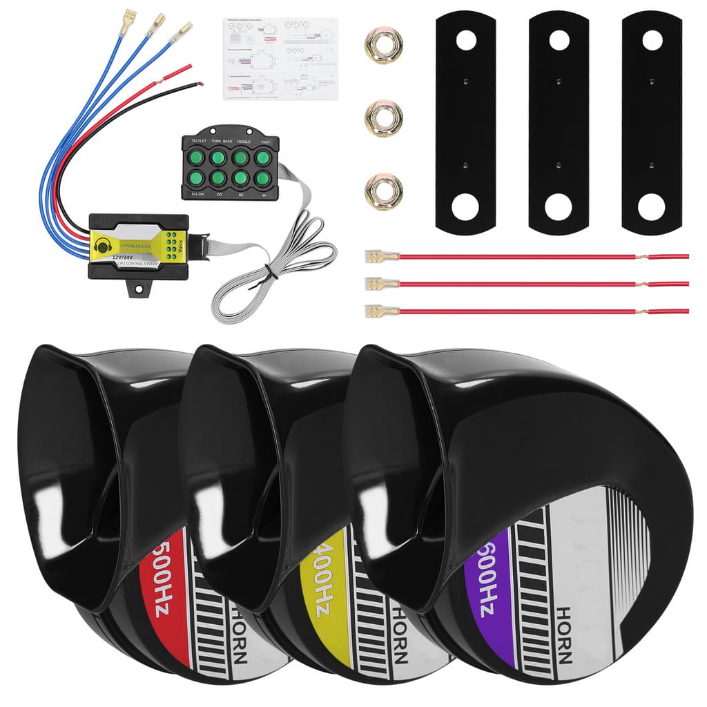 Conjunto De Buzina De Carro Alto De 3 Peças Mmhmbr Caracol Elétrico De Passo/Médio/Baixo À Prova D'água Com Controlador