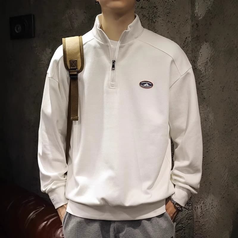 Marca americana esportes moletom masculino 2026 novo estilo masculino topo solto meio zíper lapela moletom masculino