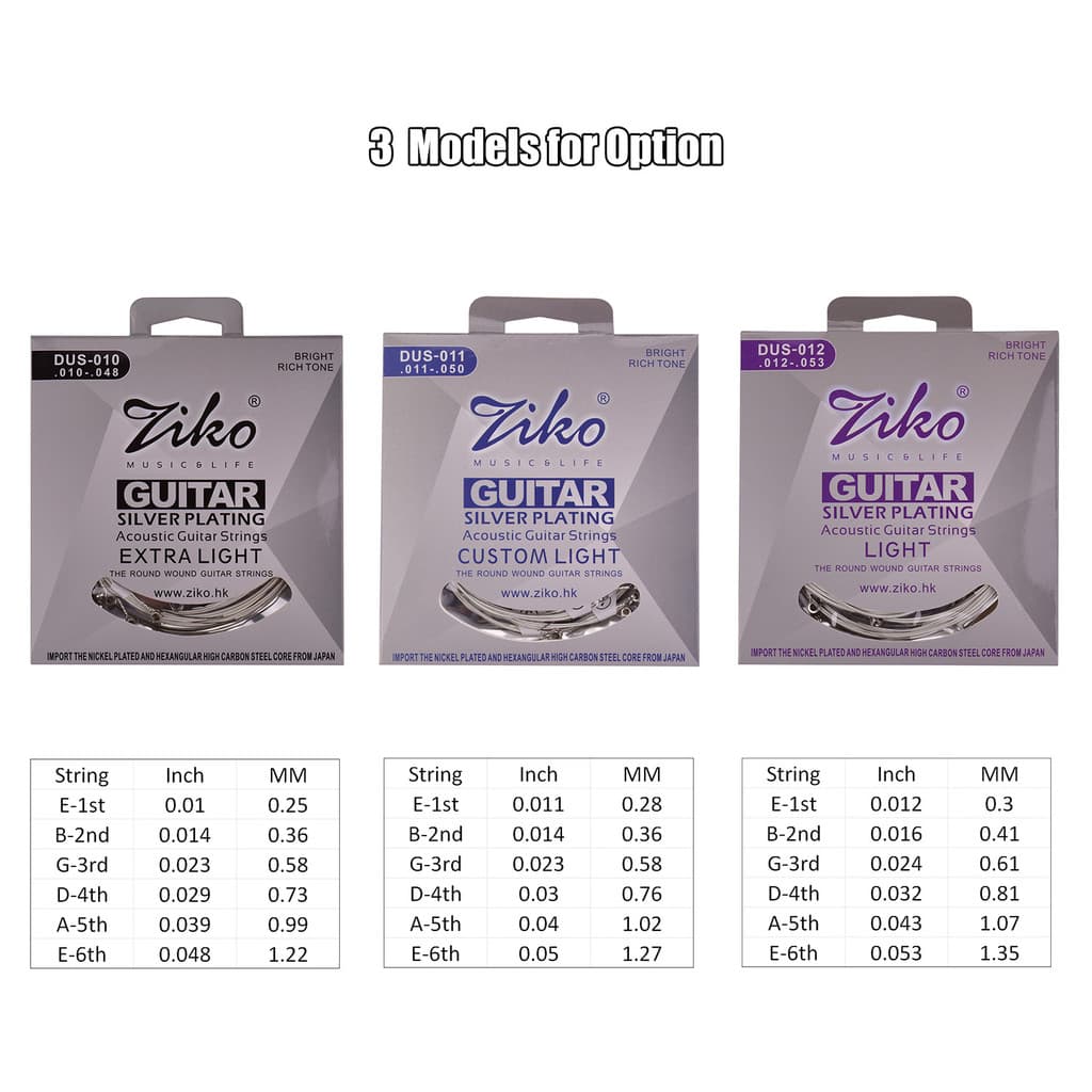 cpnobr ZIKO DUS-012 Cordas Leves Para Violão Folk Acústico , Fio De Liga Hexagonal , Banhado A Prata , Resistente À Corr