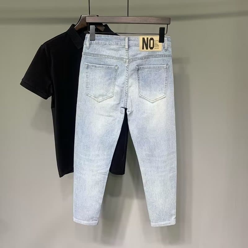 Calça Jeans azul claro masculina, novo estilo, versão coreana simples, Slim fit, elástica, Skinny, perna no tornozelo