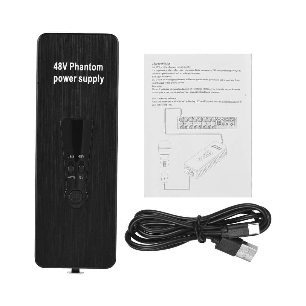 wohobr 48V/12V Phantom Fonte De Alimentação Para Microfones Condensadores Pré-Amplificador De Microfone Plug and Play Po