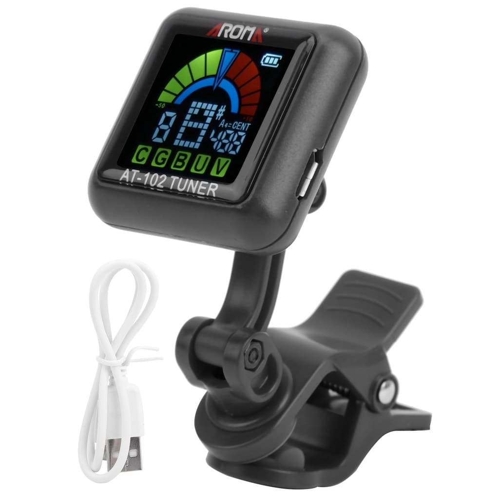 Aroma Guitarra Clipon Tuner USB Recarregável Bateria Embutida Violino Ukulele AT102 (Preto)