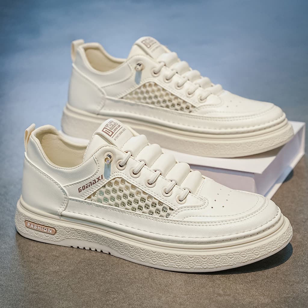 Sapatos de rede masculinos moda grande rede de perfuração sapatos brancos estilo estudante juventude tênis preguiçosos