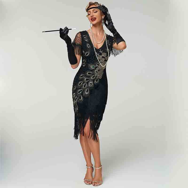 Vestidos De Decoração De Lantejoulas Vintage Para Mulheres Strage Desempenho Festa Vestido De Baile Borla Banquete Dança