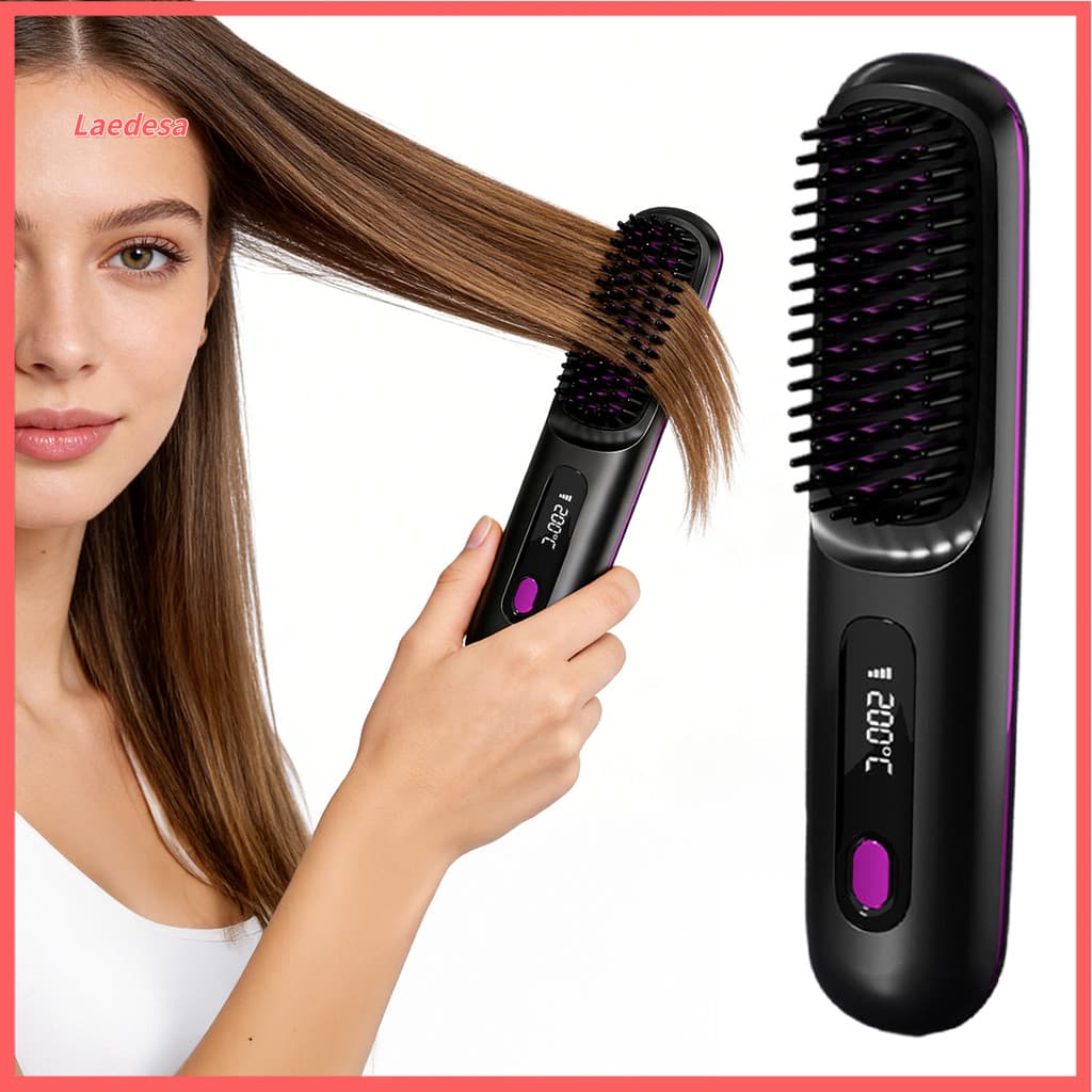 Escova Alisadora De Cabelo Iônica Sem Fio Laedesa 3 Em 1 Para Endireitar Cachos E Suavizar De Íon Negativo Portátil Reca