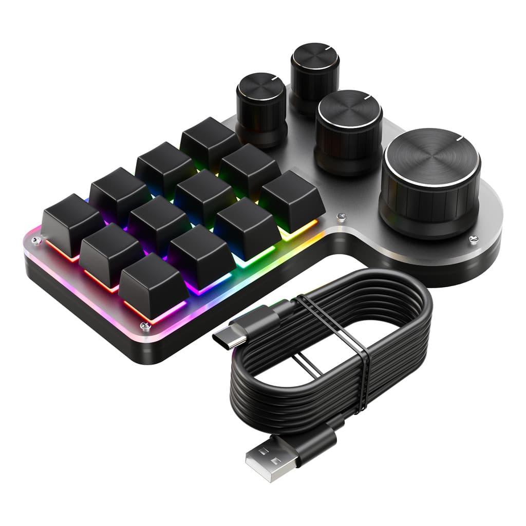 Teclado Macro Programável , 12 Teclas , 4 Botões , Para Jogos Com Fio USB + Modo Duplo BT , Atalho Multiuso Personalizad