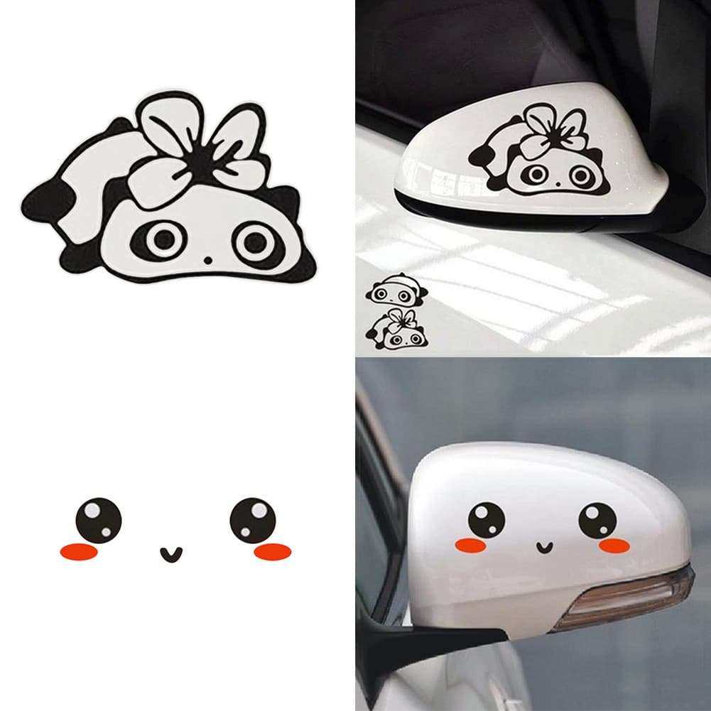 garonne 2 Peças Adorável Olho/Panda Desenho Animado Reflexivo Espelho Retrovisor De Carro Adesivo Decalque Decoração