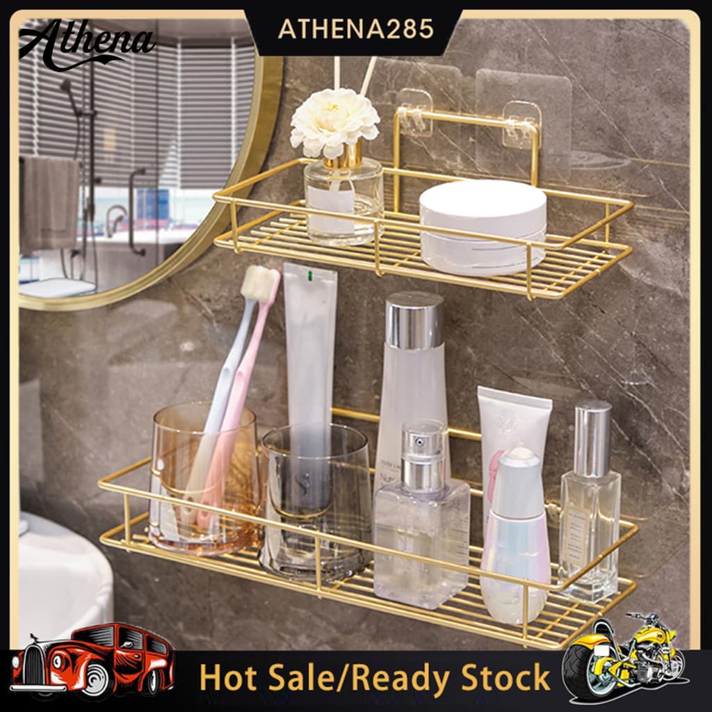 [ATHENA] ☆ Rack De Armazenamento Adesivo Montado Na Parede Grande Capacidade Com Drenagem Oca Organizador Antiferrugem P