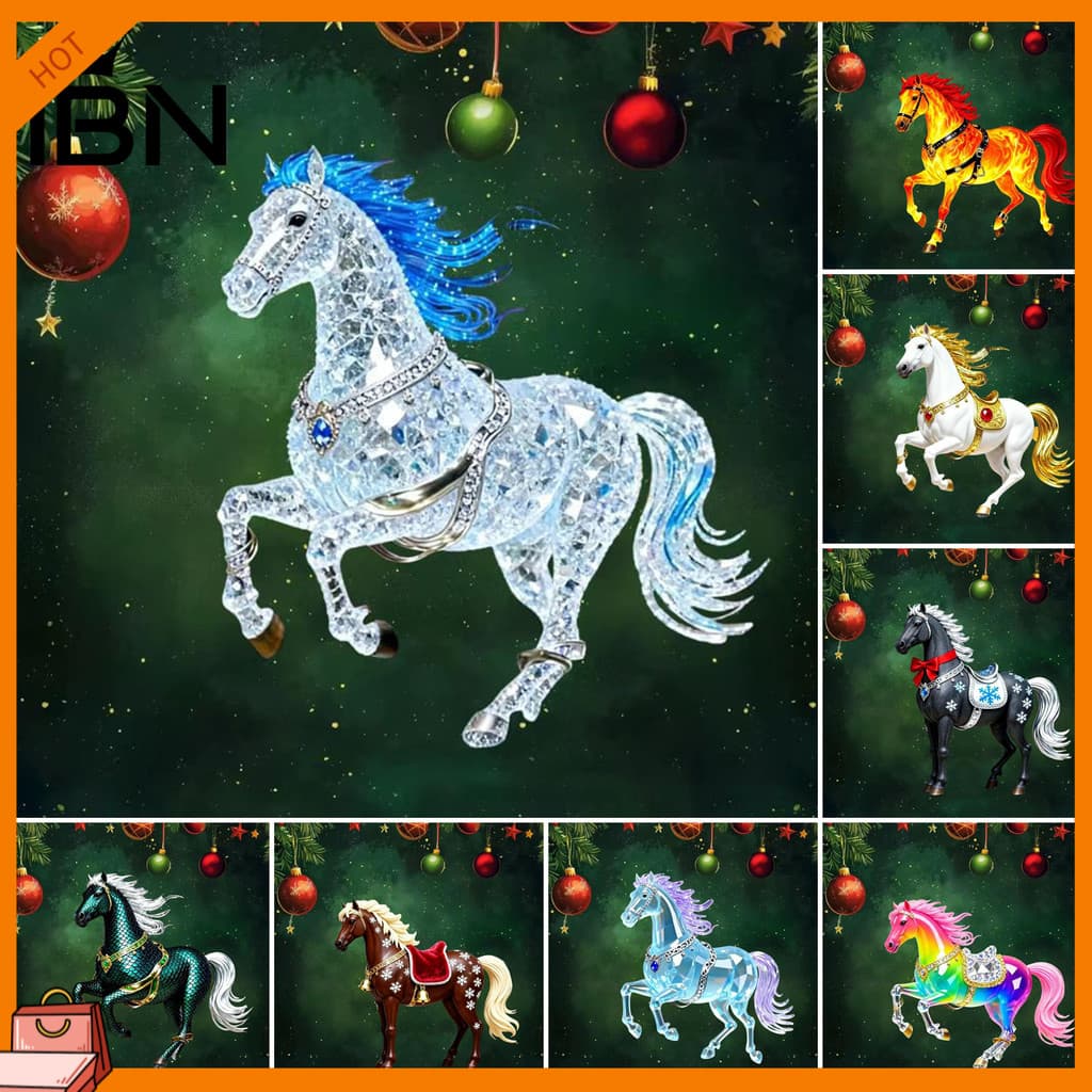 [IBN] Ornamento De Suspensão De Carro De Cavalo Plano 2D Acrílico Espelho Retrovisor Charme Férias Inverno Acessórios Pa