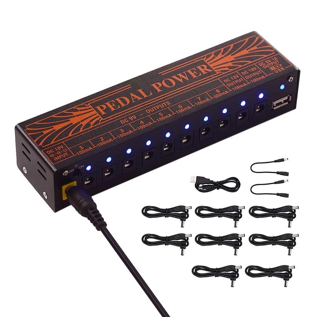 Fonte de alimentação com efeito de 10 canais Rowin PEDAL POWER com 1 Interface USB padrão europeu 100-240V