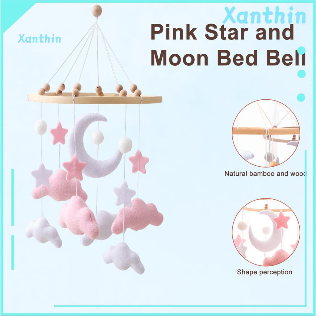 Móbile De Nuvem De Bebê Para Berço , Decoração De Berçário De Feltro Artesanal Com Estrelas , Lua , Carri