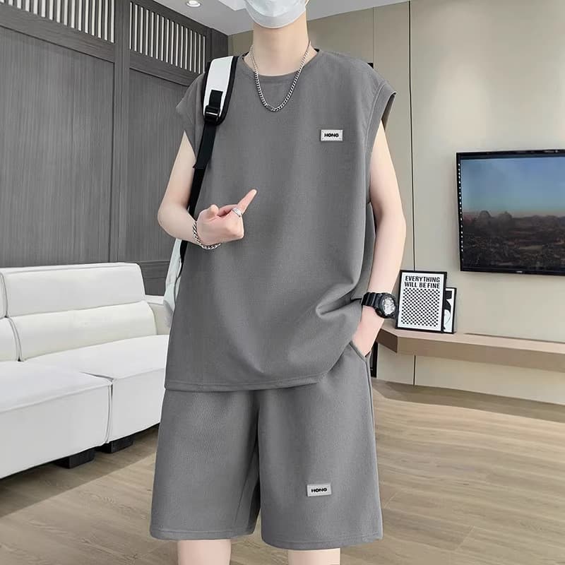 Wukan terno Casual masculino marca de secagem rápida colete esportivo Top Shorts de cinco pontos um conjunto