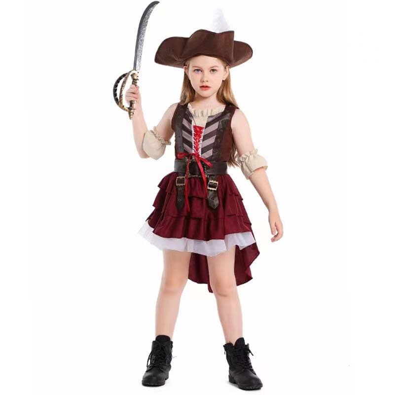 Menina Pirata Cos ostume Desempenho Traje Meninas Cowboy Vestidos