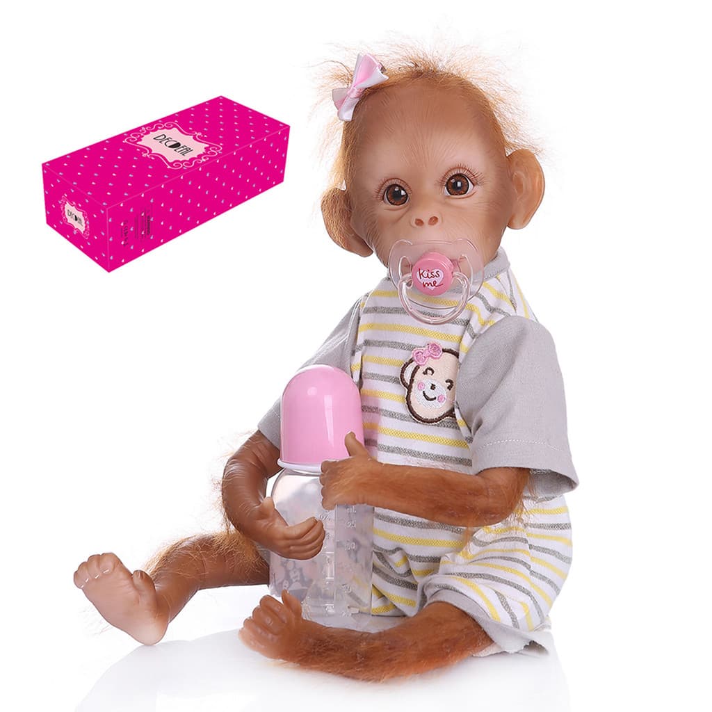 Boneca Macaco Bebê Realista 16 Polegadas 40 cm Reborn Artesanal Pintura Detalhada Bonecas De Arte Com Y