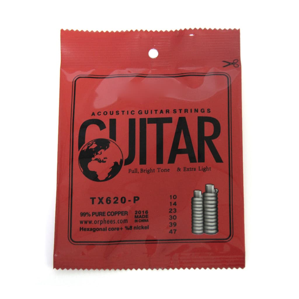 Cordas De Aço Para Violão Folk Acústico Orphee TX620-P 6 Peças De Substituição De Conjunto Completo (0,010-. 047) Núcleo