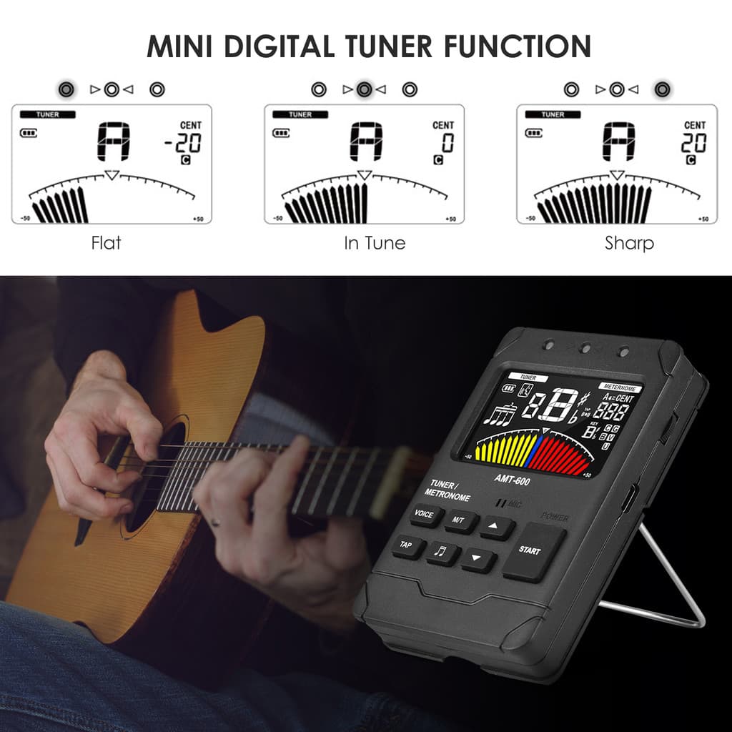 ttopbr AROMA AMT-600 Afinador E Gerador De Tom Metrônomo 3 Em 1 Recarregável 2.5 Polegadas Cor LCD Guitarra Mini Digital