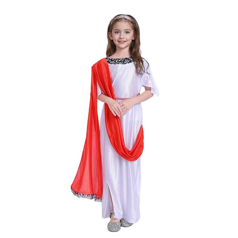 Deusa Grega Romana Traje De Halloween Vestido Toga Conjunto De Roupa Com Bandana Para Meninas