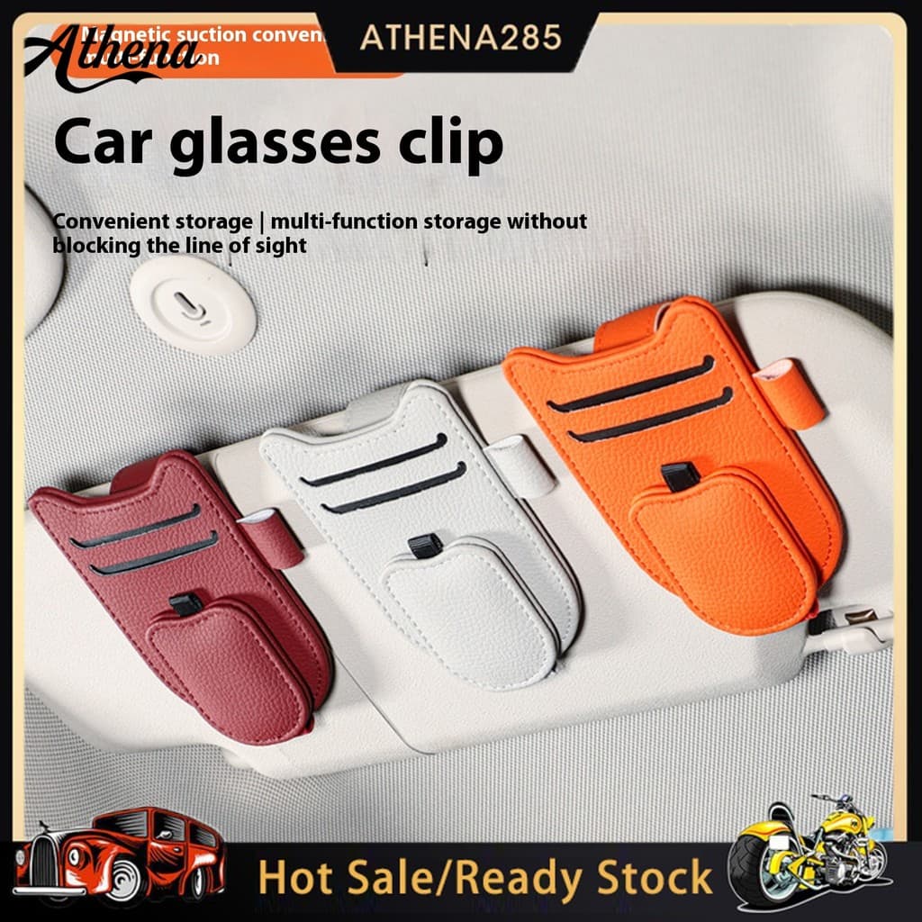 ATH_Universal Visor Clip Organizador De Carro Multifuncional Para Cartões De Óculos De Sol Suporte De Couro Sintético ic