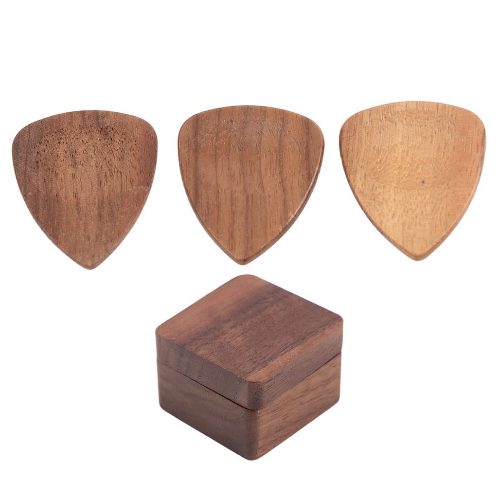 Conjunto De Suporte De Palheta De Guitarra De Madeira 3 Peças De Palhetas E Estojo De Armazenamento Para Desempenho