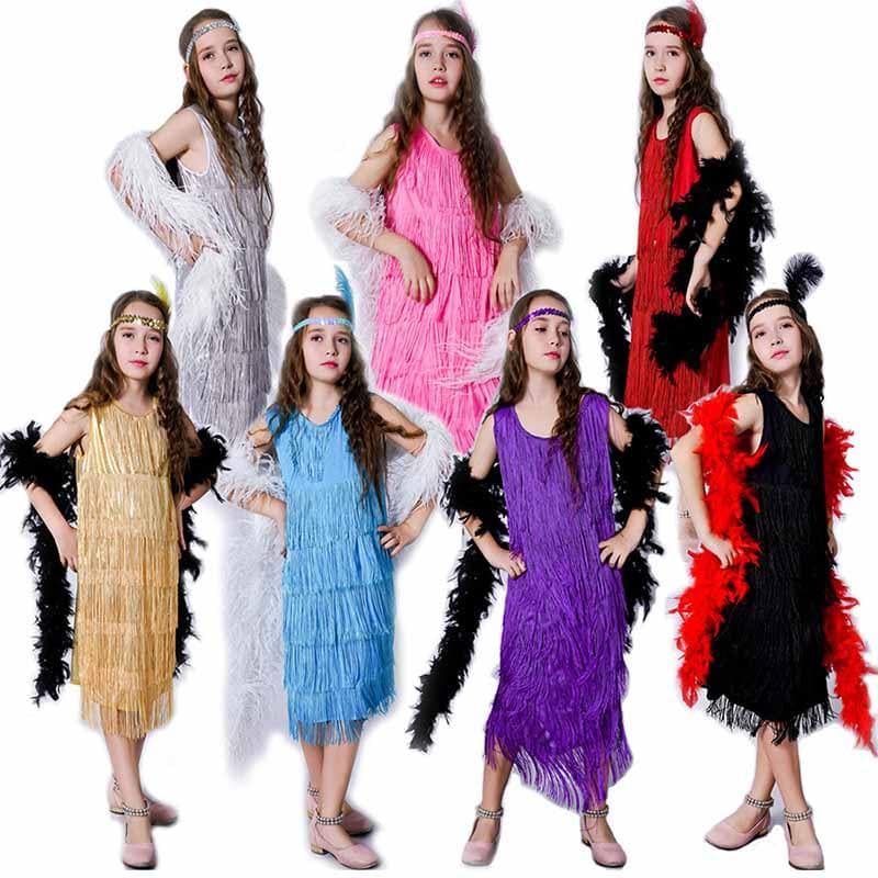 Vestido Com Franjas Em Torno Do Pescoço Flapper Retro Trajes De Palco De Dança Latina Para Meninas