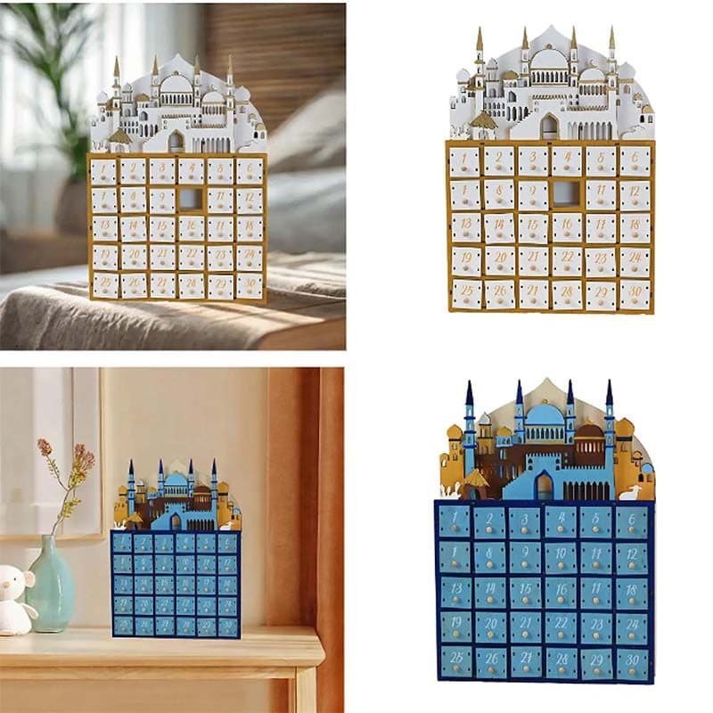 Calendário Recíproco LED De Madeira Presente Decoração Do Ramadã Para Quarto De Estante
