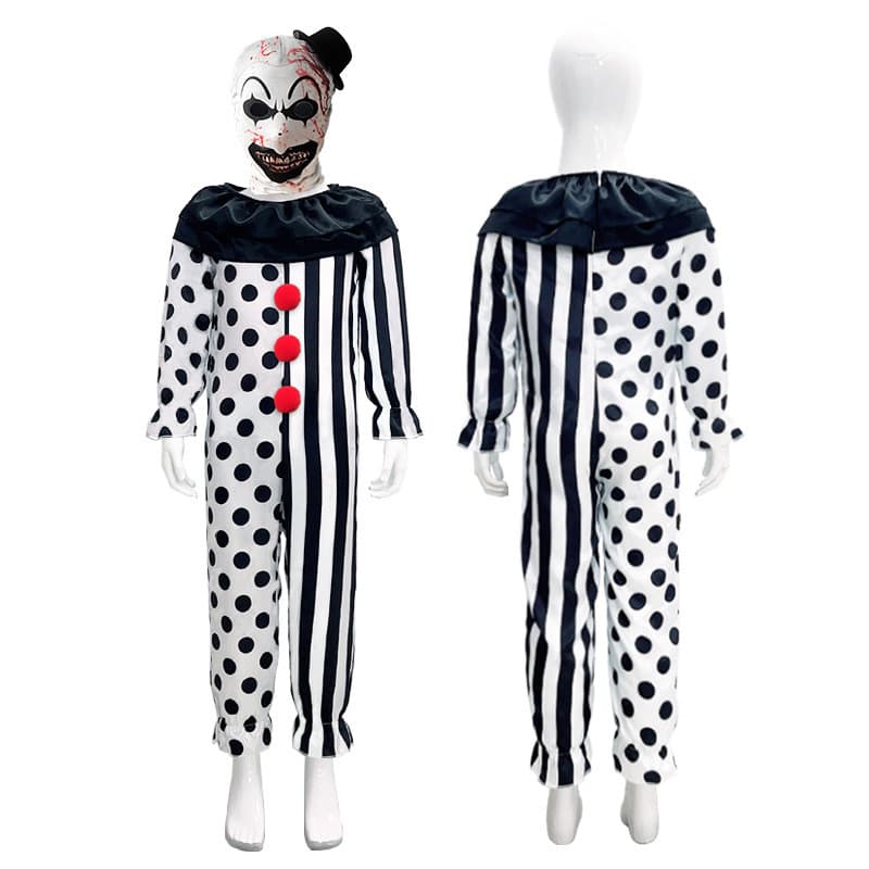 Palhaço Coringa cosplay Traje Criança Macacão Chapéu Halloween horror Preto Branco bodysuit TV Arte Terno